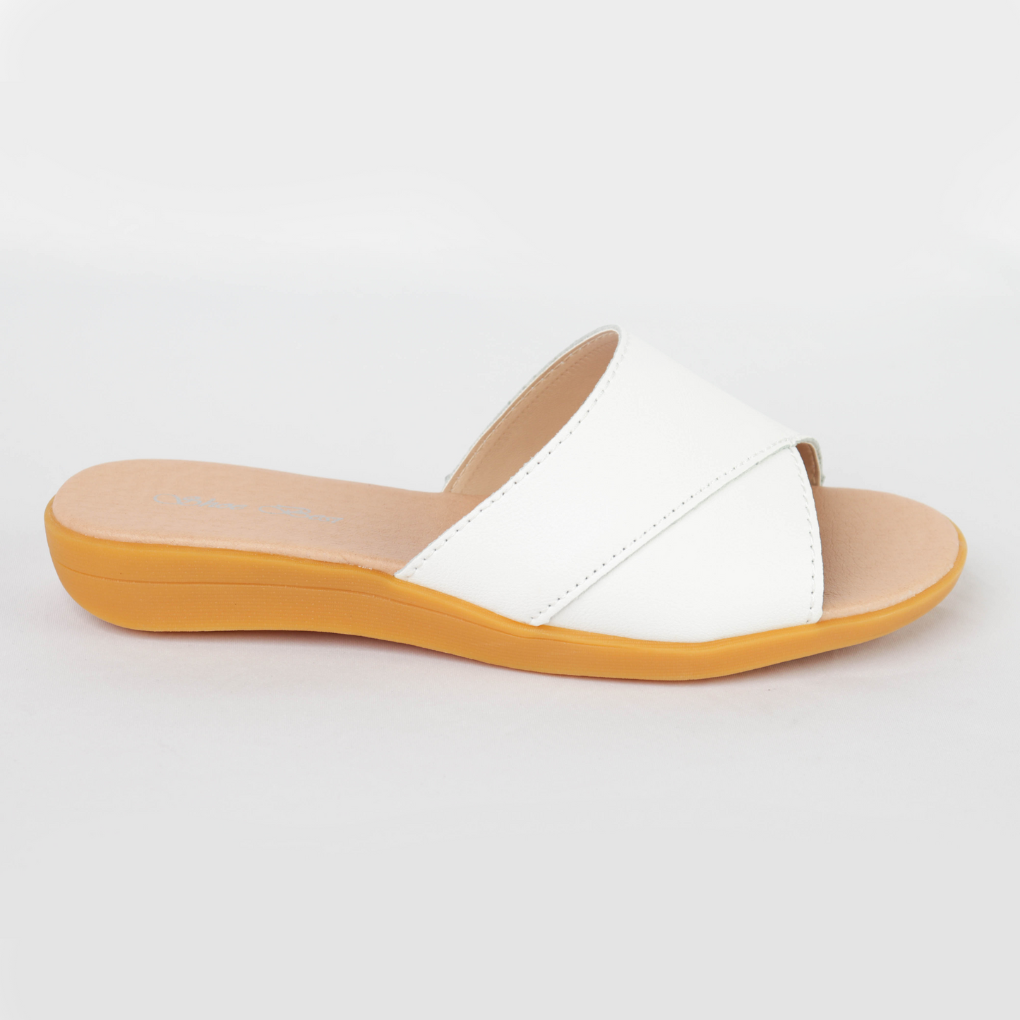 Jasmine 005 White Flat Sandals Slip-on Ladies Fashion Comfortable Casual Wear